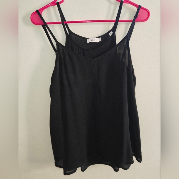 A.L.C Black Silk Blouse Double Tank Spaghetti Strap‎ Women Sleeveless Top Size 6 - Picture 1 of 7